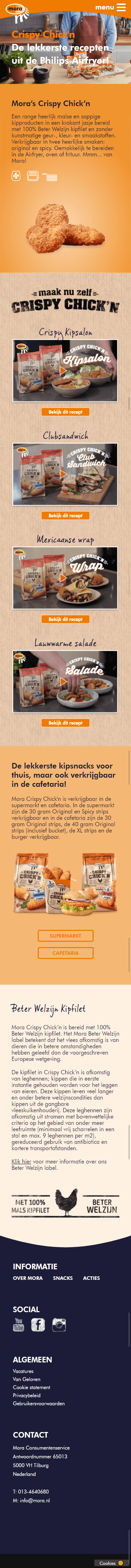 Mora actiepagina Crispy Chick'n mobiele pagina
