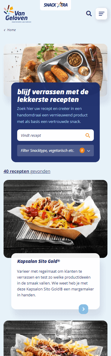 Recepten overzicht corporate website Van Geloven
