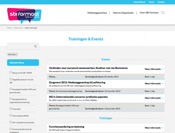 Trainingsoverzicht met uitgebreide filtering