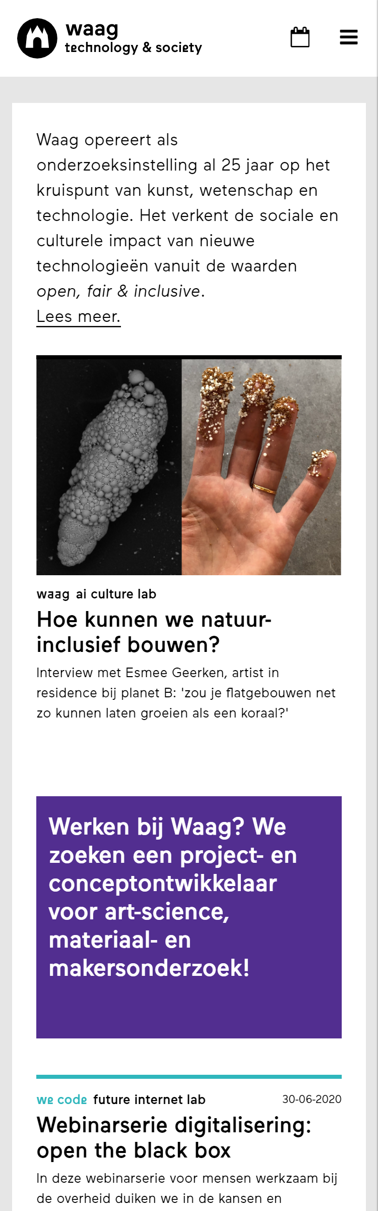 Mobiel responsive website Waag design