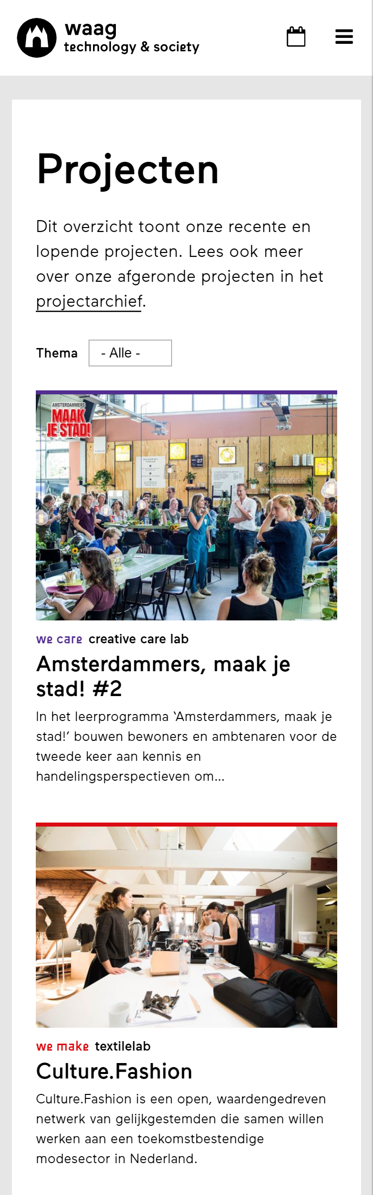 Mobiel responsive website waag overzicht