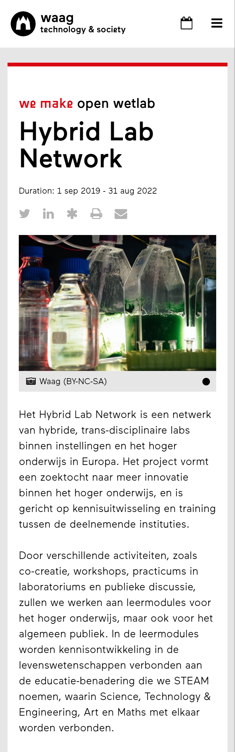 Mobiel responsive website Waag content pagina iconen